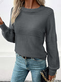 christmas outfit Amfeov Long Sleeves Loose Solid Color Split-Joint Round-Neck Pullovers Sweater Tops