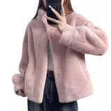 cold weather outfits Amfeov Borderless Faux Fox Fur Velvet Stand Collar Cropped Women's Jacket New Arrival Chinese Mainland Origin True Leather Fur