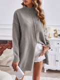 christmas outfit Amfeov Long Sleeves Loose Solid Color Split-Front Velvet Mock Neck Pullovers Sweater Tops