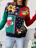 christmas outfit Amfeov Long Sleeves Loose Contrast Color Round-Neck Pullovers Sweater Tops