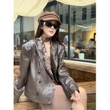 cold weather outfits Amfeov Elegant Vintage Suit Women's Early Autumn Long Sleeve Leather Jacket 2-Piece Set Irregular Drawstring Dress From China Mainland