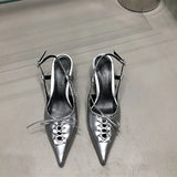 Amfeov 2024 Summer New Band Women Sandal Fashion Pointed Toe Cross Strpa Gladiator Shoes Thin High Heel Dress Pumps Shoes