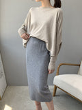 christmas outfit Amfeov Batwing Sleeves High-Low Solid Color Boat Neck Knitwear Pullovers Sweater