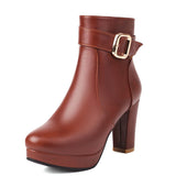 cold weather outfits Amfeov Female Ankle Boots Round Toe Block Heels Ultrahigh 15cm Platform 1.5cm 45 46 Mature Bota