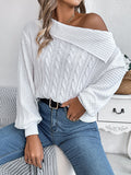 christmas outfit Amfeov Long Sleeves Loose Asymmetric Solid Color Split-Joint One-Shoulder Pullovers Sweater Tops