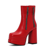 cold weather outfits Amfeov Fashion Women Ankle Boots Toe Chunky Heels 12cm Platform 5cm 49 50 Sexy Party Booties