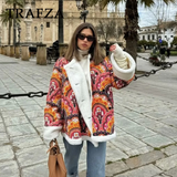 cold weather outfits Amfeov 2024 Autumn Winter Vintage Women Print Coats Fashion Streetwear O Neck Single Breasted Lambswool Chic Ladies Jackets