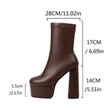 cold weather outfits Amfeov 14cm Heel 5.5cm Platform Mortorcycle Boots Midcalf Autumn Elastic Stretchy Big Size 45 46 47 48 US17