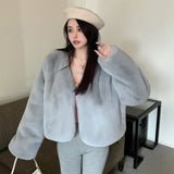 cold weather outfits Amfeov Plus Size Winter Korean Style Leather Alternative Eco-Friendly Plush Jacket High-End Thickened Cropped Overcoat For Plus Size