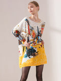 christmas outfit Amfeov Original Loose Cartoon Printed Round-Neck Long Sleeves Sweater Dress