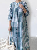 Amfeov Simple Loose Plaid Long Dress