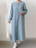 Amfeov Simple Loose Plaid Long Dress