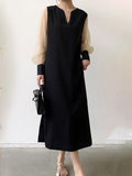 Amfeov Loose Casual Paneled Long-Sleeved Dress