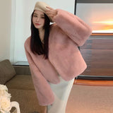 cold weather outfits Amfeov Plus Size Winter Korean Style Leather Alternative Eco-Friendly Plush Jacket High-End Thickened Cropped Overcoat For Plus Size