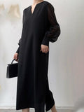 Amfeov Loose Casual Paneled Long-Sleeved Dress