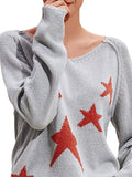 christmas outfit Amfeov Long Sleeves Loose Split-Joint V-Neck Pullovers Sweater Tops