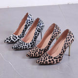 Amfeov Autumn Sexy Leopard Print Women's Shoes High Heels Elegant Office High Heels Women's Animal Print Pointed Toe Luxury Shoes