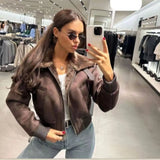 cold weather outfits Amfeov 2024 Winter New High-End FeelLamb Wool Jacket Women's Loose-Fit Leather Integrated Motorcycle Suit Thickened Cropped Cotton Coat