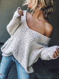 christmas outfit Amfeov Long Sleeves Loose Solid Color V-Neck Knitwear Pullovers Sweater Tops