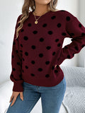 christmas outfit Amfeov Long Sleeves Loose Contrast Color Polka-Dot Round-Neck Pullovers Sweater Tops