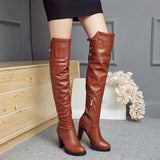 cold weather outfits Amfeov Over-Knee High Boots Round Toe Block Heel TPU Outsole Charm Size 33-45 Mature Red S2675