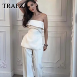 cold weather outfits Amfeov 2024 Spring Summer Women Elegant Solid Suit Fashion Casual Strapless Sleeveless Slim Short Tops+High Waist Zipper Pants