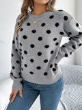 christmas outfit Amfeov Long Sleeves Loose Contrast Color Polka-Dot Round-Neck Pullovers Sweater Tops