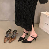 Amfeov New Leopard Slippers Shoes Women Slides Sandals Female Footwear Slingbacks Mules Ladies High Heels 2024 Sandals Pumps Shoes