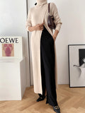 christmas outfit Amfeov Original Loose Solid Color Split-Front Sweater Dress