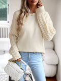 christmas outfit Amfeov Long Sleeves Loose Solid Color Round-Neck Pullovers Sweater