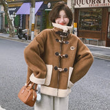 cold weather outfits Amfeov Vintage Brown Leather Women's Cropped Jacket Lamb Wool Integrated Pocket Maillard Autumn/Winter New Arrival Thickened Loose Fit