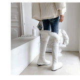 cold weather outfits Amfeov Womans Thigh Boots Snow Shoes Thick Heels Slip On Big Size 42 43 Plush Furry Waterproof Booty Concise