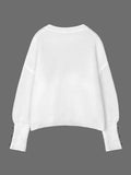 christmas outfit Amfeov Long Sleeves Loose Buttoned Solid Color Split-Joint Round-Neck Pullovers Sweater Tops