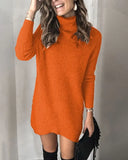 christmas outfit Amfeov Solid Color Turtleneck Two-lapel Knitted Pullover Dress, Women's New Autumn Fashion Casual Hollow-out Loose Sweater Dress Y2k