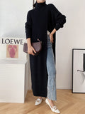 christmas outfit Amfeov Original Loose Solid Color Split-Front Sweater Dress