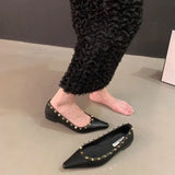 Amfeov New Footwear Fashion Designer Rivet Ladies Flats With Shoes Pointed Toe Shallow Women Flats Boat Shoes Female Slides