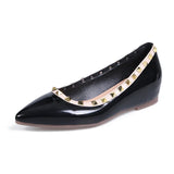 Amfeov Ladies Flats For Office Black Ballerine Femme Mujer Pointy Toe Rojas Soft Rivets Luxury  Court Shoes Elegant