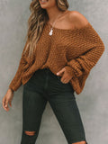 christmas outfit Amfeov Long Sleeves Loose Solid Color V-Neck Knitwear Pullovers Sweater Tops