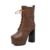 cold weather outfits Amfeov Female Boots Toe Ultrahigh Heels 12.5cm Platform 3.5cm Lace Up Big Size 49 50 Fashion Women Booty