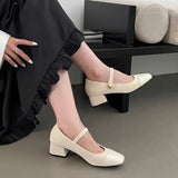 Amfeov Square Toe Marie Janes High Heels Shoes Summer Women Shallow Shoes 2024 New Designer Dress Shoes Elegant Pumps Femme