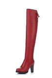 cold weather outfits Amfeov Over-Knee High Boots Round Toe Block Heel TPU Outsole Charm Size 33-45 Mature Red S2675