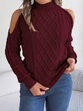 christmas outfit Amfeov Long Sleeves Loose Hollow Solid Color Cold Shoulder Pullovers Sweater Tops