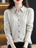 christmas outfit Amfeov Casual Loose Long Sleeves Buttoned Solid Color Lapel Collar Cardigan Tops