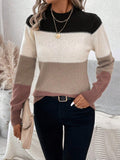 christmas outfit Amfeov Long Sleeves Contrast Color Round-Neck Pullovers Sweater Tops