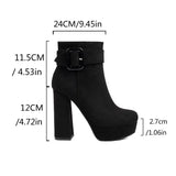 cold weather outfits Amfeov Sexy Women Ankle Boots Round Toe Block Heels 12cm Platform Flock Suede Size 45 46 Party Bota