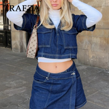 cold weather outfits Amfeov 2024 Spring Summer Casual Denim Women Suits Fashion Pockets V Neck Pullover Half Sleeve Shirts+Chic Mini Shorts Skirts