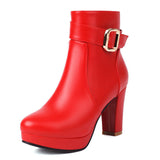 cold weather outfits Amfeov Female Ankle Boots Round Toe Block Heels Ultrahigh 15cm Platform 1.5cm 45 46 Mature Bota