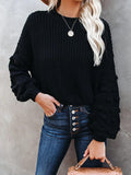 christmas outfit Amfeov Long Sleeves Loose Hollow Solid Color Round-Neck Knitwear Pullovers Sweater Tops