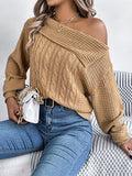 christmas outfit Amfeov Long Sleeves Loose Asymmetric Solid Color Split-Joint One-Shoulder Pullovers Sweater Tops