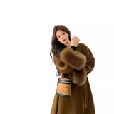 cold weather outfits Amfeov 2024 New Women's Double-Sided Wool Coat Fox Fur Medium-Length Hooded Leather Jacket V-Neck Autumn/Winter